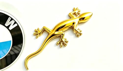 Image of 2PCS 3D Gecko Emblem Car Sticker Metal Chrome Silver Spider Badges Sticker for Universal Car Vehicle, Truck, Motorcycle, RV, Scooter, SUV, Door, Window for Headphone Decorations (Yellow Gecko)