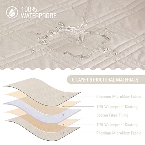Image of TAOCOCO Waterproof Sectional Couch Covers L Shaped Sofa Covers Chaise Lounge Cover 3pcs Reversible Sofa Covers for Sectional Sofa Pet Kids Furniture Protector with Elastic Straps(X-Large, Cream)