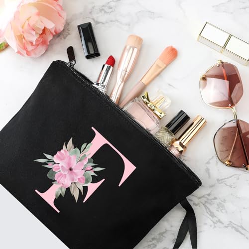 Image of Vavabox A-Z Personalized Makeup Bag, Birthday Gifts for Women Mom, Gifts for Best Friend, Bride Bridesmaid Cosmetic bag (F, 02-Black)