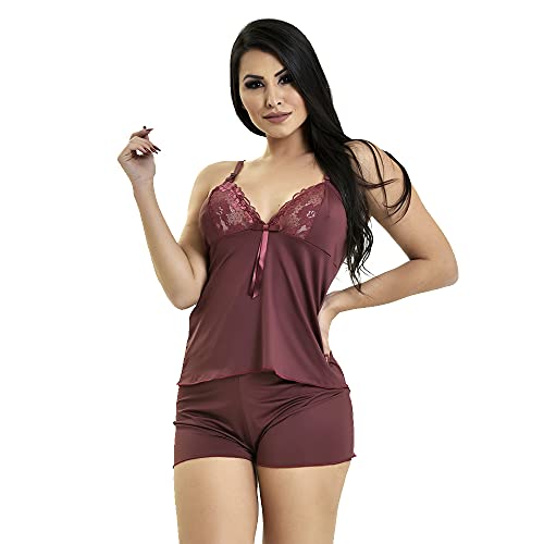 Baby Doll Feminino Microfibra Renda Confortável Rubro (G, Bordô)