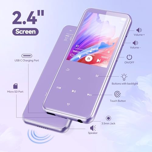 Image of AGPTEK 64GB MP3 Player with Bluetooth, M3 2.4 inch Music Player with Speaker and FM Radio, Touch Buttons, Supports Up to 128GB(Purple) | with FM Radio, Touch Buttons, Supports Up to 128GB(Purple)