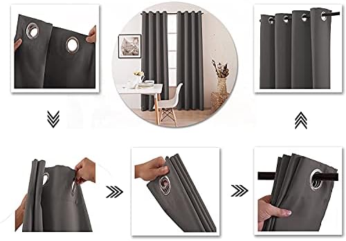 TSARLTD Curtain Blackout Thick Thermal Eyelet Ring Top Pair Curtains Panel Set of 46 x54Eyelets Super Soft Curtains for Bedroom Drop Noise Reduce Curtains for Living (GREY SILVER,W46 x L54(117X137CM)