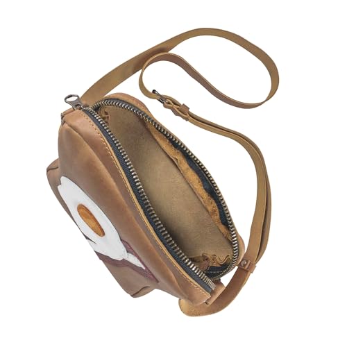 Egg, Bacon Sandwich-Shaped Shoulder Bag, Handbag, Crossbody Bag, Messenger Bag with Adjustable Strap, Full Grain Leather, Handmade, Single Malt Mahogany4