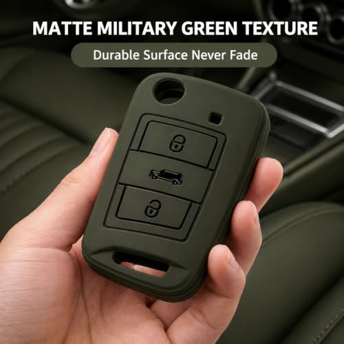 Image of JVCV Soft TPU Cover Compatible with Skoda Kushaq Taigun Tiguan Virtus Octavia Kodiaq Superb Folding Key | Scratch-Resistant Protective Case (Matte Green Style B)