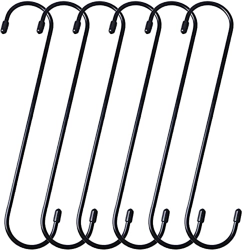 Baoswi Pack de 6 ganchos extra largos en S de 25 cm, extra grandes, ganchos en forma de S, ganchos negros resistentes, para colgar en plant, ganchos para cerrar, patios, uso interior y exterior Cover