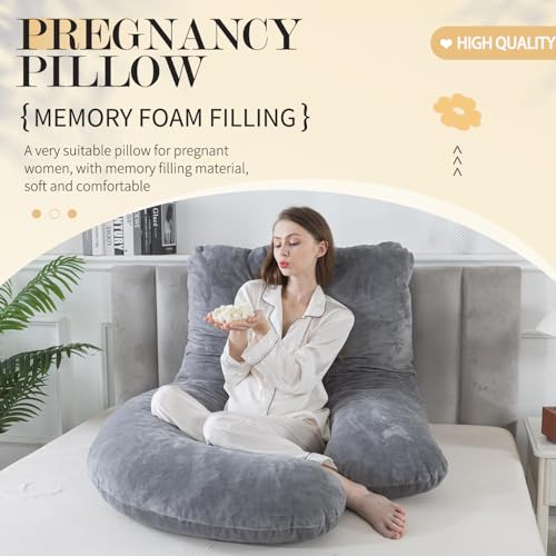 Whatsbedding Pregnancy Pillows For Sleeping, J Shaped Full Body Maternity Pillow For Adults thumb #2