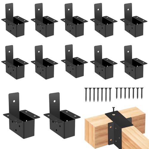 2x4 pergola Brackets kit (Actual: 1.6x3.6 Inch), 12 Pcs Pergola Post Top Rafter Brackets Deck Railing Brackets，2x4 Brackets for Wood，for Pergolas Gazebo Sunroom Carport(with Screws)