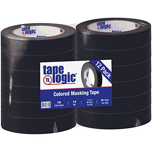 Image of Aviditi Tape Logic 1 Inch x 60 Yards, General Purpose Colored Masking Tape, Black (Pack of 12) - Great for Home, Office, Arts, Crafts, DIY, Labeling and Coding