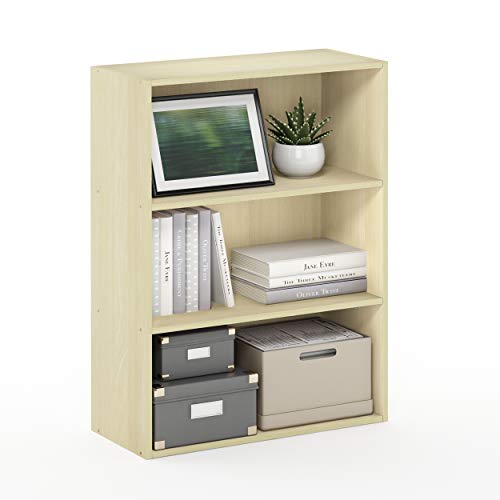 Image of Furinno PASIR Book Shelf, 3-Tier Bookshelf, Storage Shelves Bookcase, 9.7 x 23.7 x 31.5, for Living Room, Bedroom, Home Office, Maple
