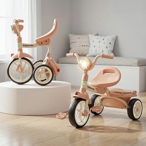 Image of Flyer Foldable Baby Tricycle for Kids | Kid Cycle with LED Light, Music & Storage Baskets | Baby Tricycle with Adjustable Seat & Handle | Cycle for Kids 2 to 5 Years (Lite Pink)