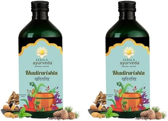KERALA ayurveda Khadirarishta 450ml|Herbal Blood Purifier liquid|For Acne Relief|Tonic For Sensitive Skin|For Pimple Free Skin| for Glowing Skin|100% Ayurvedic|With Khadira, Devadaru, and Bakuchi|
