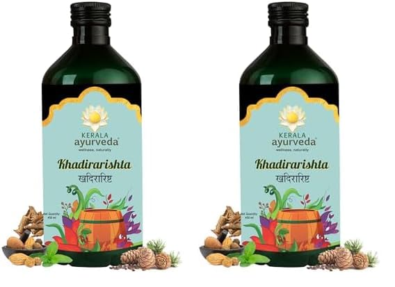 KERALA ayurveda Khadirarishta 450ml|Herbal Blood Purifier liquid|For Acne Relief|Tonic For Sensitive Skin|For Pimple Free Skin| for Glowing Skin|100% Ayurvedic|With Khadira, Devadaru, and Bakuchi|