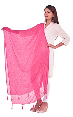 Image of YOUTHQUAKE Soft Chiffon Dupatta with Golden Foil Print & Tassels for Women & Girls