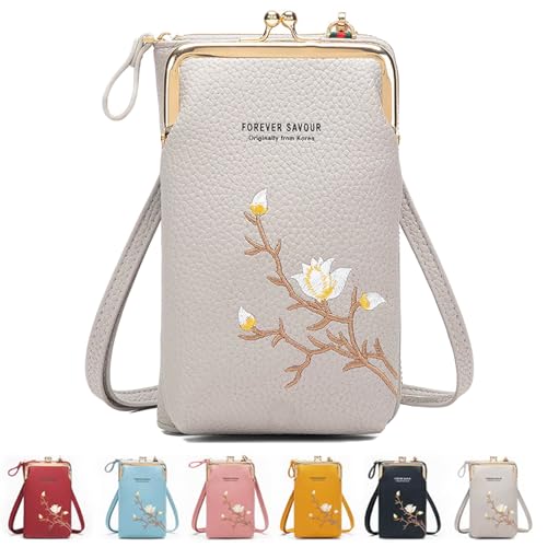 Forever Savour Mobile Phone Bag, Women Sling Cross-Body Wallet with Mobile Cell Phone Holder, Cross-Body Phone Bag Leather