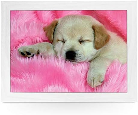 Portable Lap Desk Tray (Labrador Puppy) Handmade Wooden Frame, Beanbag Cushioned Bottom | Computers, Laptops, Meals, Food | L0012 White