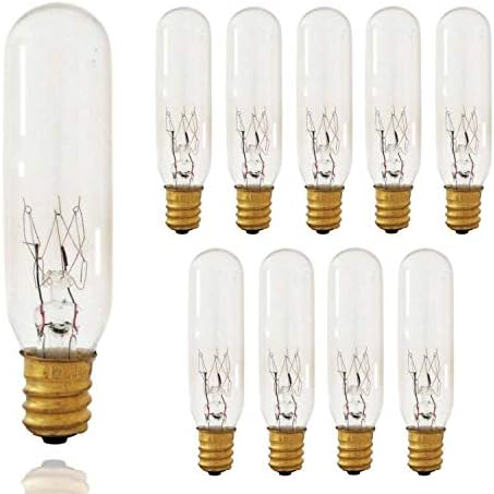 Pack of 10 Bulbs 15 Watt T6 Tubular 15T6 Light Bulb for Himalayan Salt Lamps, Fits E12 Socket, Candelabra Base