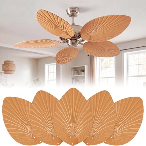 Sintuff 5 Pcs 16 Inch Ceiling Fan Blades Replacement for 42 Inch Ceiling Fans Palm Leaf Shaped Waterproof Replacement Blades for Broken Substitution Indoor Outdoor Tropical Summer Patio (Brown)