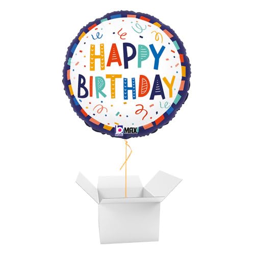 Happy Birthday Colourful Round Foil Helium Balloon - Inflated Balloon in a Box