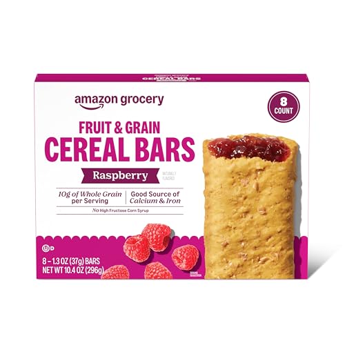 Amazon Grocery, Fruit & Grain Cereal Bars, Raspberry, 1.3 Oz, 8 Ct (Previously Happy Belly, Packaging May Vary)