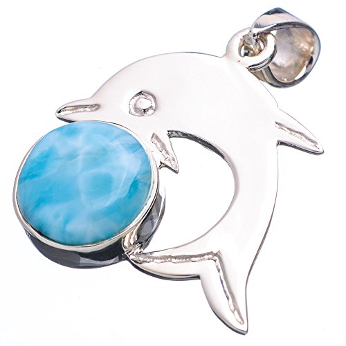 Ana Silver Co 10ct Larimar Dolphin 925 Sterling Silver Pendant 1 1/4
