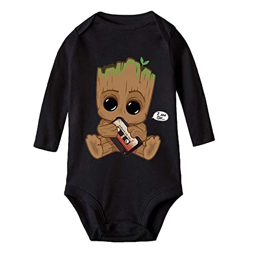 Image of I'm Baby Little Tree Cute Cartoon Newborn Rompers Baby Girls Boys Onesie Long Sleeve C-Black