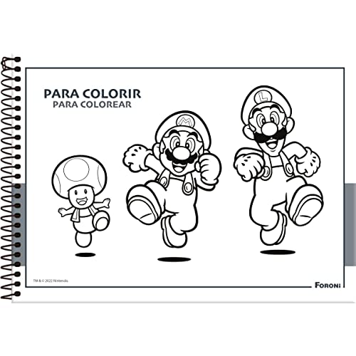Kit de Cadernos de Desenho, Foroni, Universitário, Capa Dura, Super Mario Bros, 80 Folhas, Pacote co