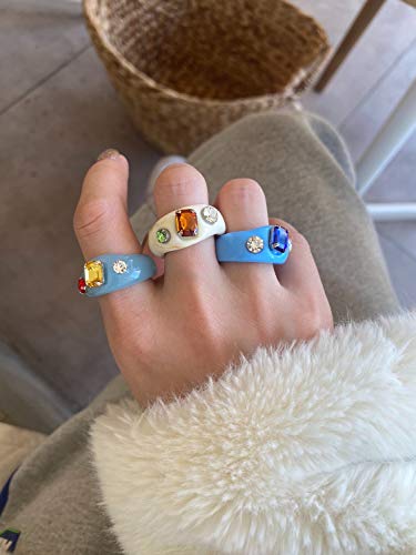 4 Pcs Retro Acrylic Resin Colorful Ring Spring Diamond Ring Vintage Resin Jewelry Acrylic Party Elegant Best Handmade Gift Index Finger Ring for Women4