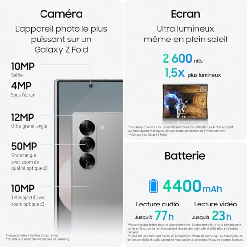 Samsung Galaxy Z Fold6 Smartphone Android 5G avec Galaxy AI Chargeur secteur rapide inclus Smartphone déverrouillé Version FR - vue 5