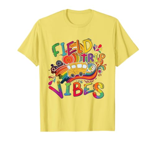 Funny Field Trip Vibes Field Day 2024 Boys Girls Students T-Shirt, Men, Lemon Yellow, Medium