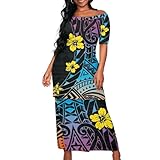 Cjfognsoa Samoan Puletasi Polynesian Dress for Women Flags Marshall Island Luau Plus Size Two Piece Outfits for Women Two Piece Skirt Conjunto De Falda Y Blusa Moomoo Summer Hawaiian Print Dresses M