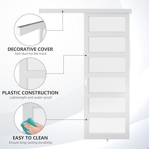  JUBEST 36"x84" White PVC Sliding Barn Door with Hardware Kit and Pull
| Translucent Lightweight Water-Proof Acrylic Pan