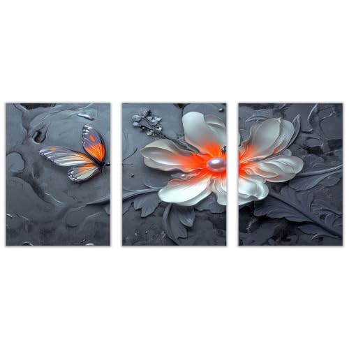 Cuadros decorativos modernos de estilo retro floral para vestir un dormitorio gris