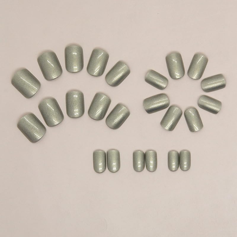 Short Square Press-on Nails - Glossy Green Acrylic Set