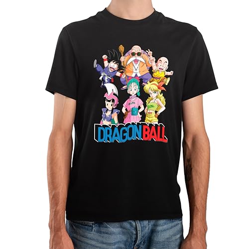 Comic Studio Dragon Ball Goku, Krillin, Bulma, Chichi, Kamesennin Black Short Sleeve T-Shirt, Negro, L Unisex