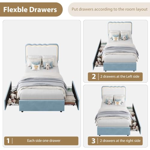 Image of Garvee Irregular Wave LED 2-Drawer Soft Upholstered Bed, Soft Padding