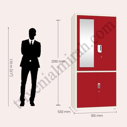 Image of Triveni almirah GOMTI-4 Model |10-Year Guarantee on Paint & Lock |Spacious 4-Door Steel Wardrobe with Top & Bottom Storage Sections| Powder Coated Finish|Tijori Locker | Bangle Drawer| 8 Pin Hangers