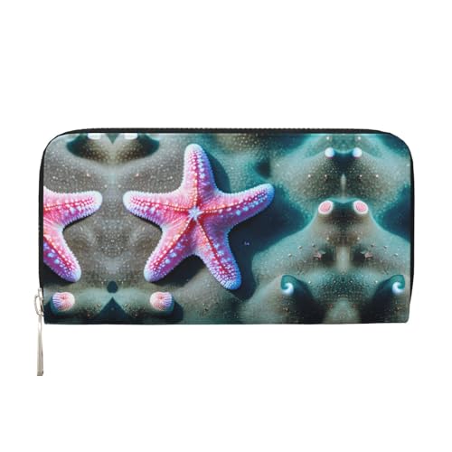 Seashells Starfish Print Womens Wallet, Ladies Credit Card Holder, Phone Wallet Purses, Long Clutch Hand Bag - Main Image