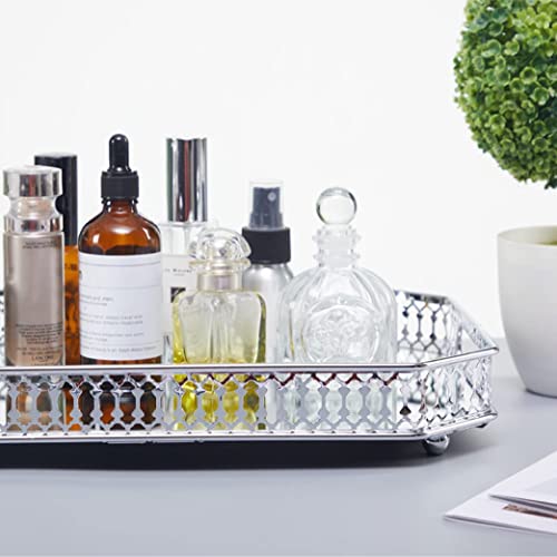 Bba Sunrise - Silver Mirror Perfume Tray -Large Decorative Tray, Vanity Tray For Makeup, Perfume, Jewelry Or To Decor Your Bedroom Or Bathroom -Perfume Tray For Dresser -13.9"X9.8"X2.3" #TOP3