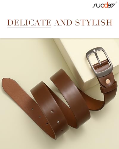 Image of Fashion Women Leather Belts for Jeans Designer Belts for Dress Pants with Gold Double O-Ring Buckle