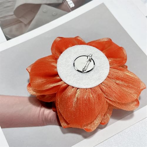 Image of Flash Camellia Flower Brooch Pin for Women Men Elegant Texture Fabric Dahlia Rose Floral Brooches Lapel Pins Dainty Wedding Holiday Party Costume Dress Accessories Jewelry