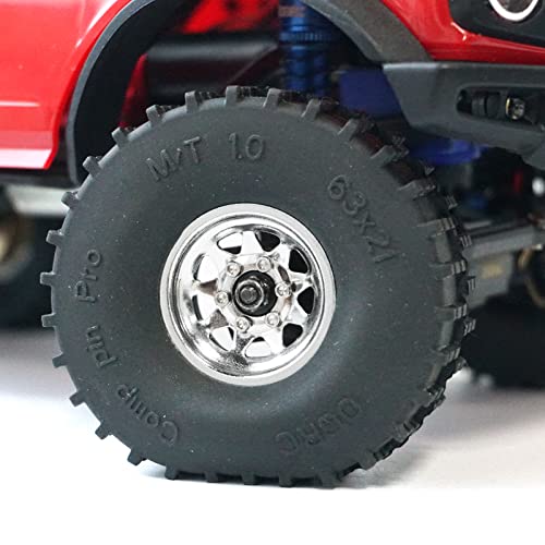 Image of OGRC 1.0 RC Wheel Rims with Brass Rings Deep Dish Wheel Rims 1.0 Beadlock Wheels for 1 /18 TRX4M 1 /24 SCX24 C10 JLU Deadbolt Gladiator Bronco Crawler Car (Silver)