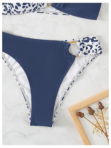 SweatyRocks Women's Leopard Print Bikini Set Color Block High Cut Cheeky Swimsuit 2 Piece Bathing Suit4