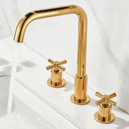 Mezclador de cuenca de tres agujeros y grifo lavabo baño bimando latón