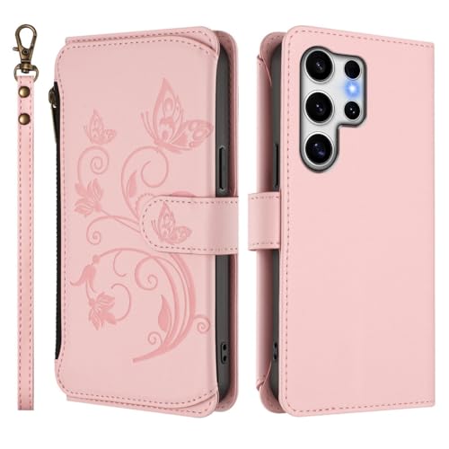 Étui Samsung Galaxy Note10 Plus rose à rabat en cuir papillon