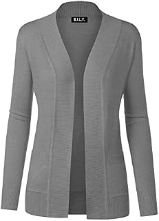 BH B.I.L.Y USA Women's Open Front Long Sleeve Classic Knit Cardigan Heather Grey