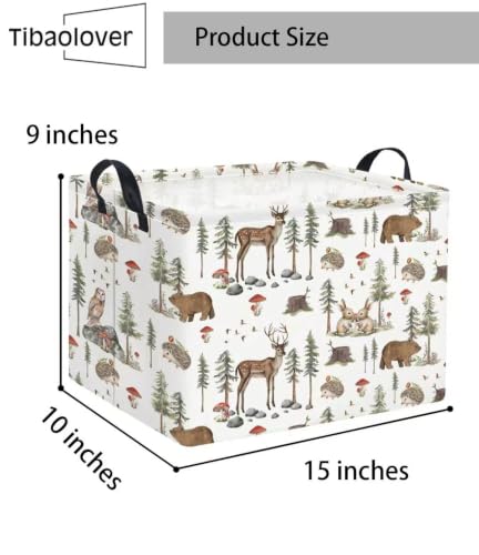 Image of Rectangular Baby Kids Storage Basket for Home Kitchen Girls Cute Toy Storage Bin Organizer Shelf Book Room Decor(Pine Tree Animal)