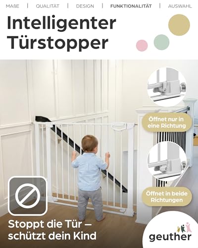 Geuther Türschutzgitter Easylock Flatstep Schwarz I Treppenschutzgitter zum Klemmen oder Bohren I Breite 118-125 cm I Türschutz für Ihr Baby & Haustier I Kinderschutzgitter beidseitig öffnend