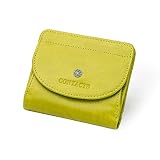 Cartera de piel 100% auténtica para mujer, cartera de negocios, bolsillo para monedas, tarjetero pequeño, Amarillo, S, Bolsa para monedas