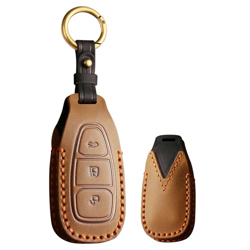 Coque de clé marron élégante en cuir pour Ford Mondeo et Focus 3