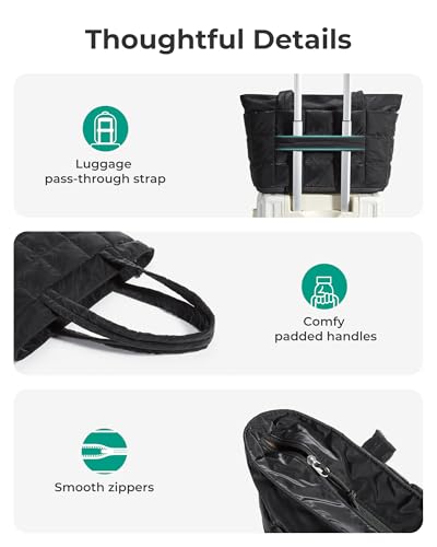 Image of BAGSMART Expandable Tote Bag for Women, Puffer Work Tote Handbag, Quilted Carry On Bag for Travel Gym